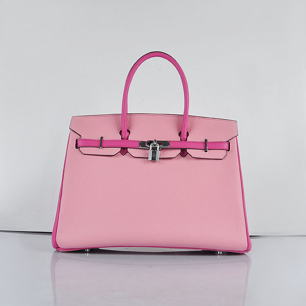 Hermes 6089 Birkin 35CM Tote Bags Pink Leather Silver